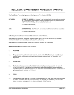 Business-in-a-Box's Passive Real Estate Partnership Agreement Template