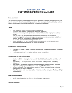 Customer Experience Manager Job Description
