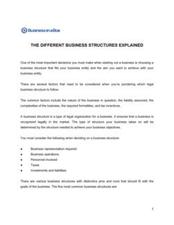 Business-in-a-Box's Different Business Structures Explained Template