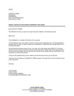 Reply Notice of Violation of Warranty Exclusion