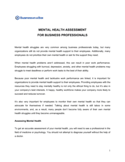 Business-in-a-Box's Mental Health Assessment For Business Professionals Template