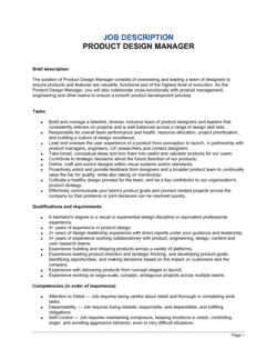 Product Design Manager Job Description