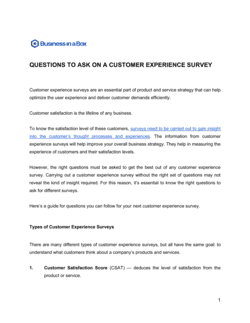 Business-in-a-Box's Questions To Ask On A Customer Experience Survey Template