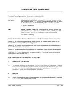 Business-in-a-Box's Silent Partner Agreement Template