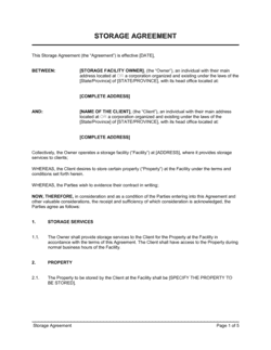 Business-in-a-Box's Storage Agreement Template