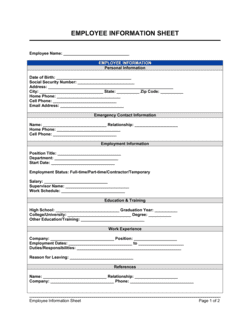 Business-in-a-Box's Employee Information Sheet Template