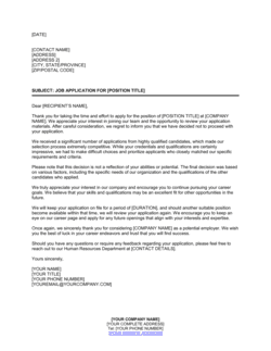 Letter Of Rejection For Job Applicant