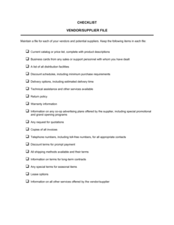 Checklist Vendor and Supplier File