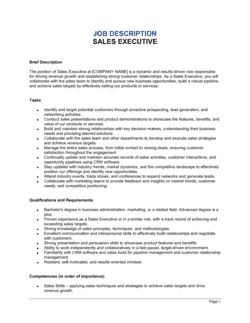 Sales Executive Job Description