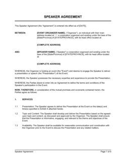 Business-in-a-Box's Speaker Agreement Template