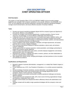 Chief Operating Officer Job Description