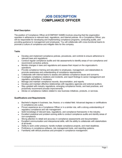 Compliance Officer Job Description