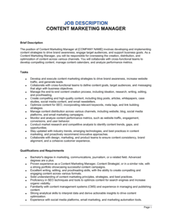 Content Marketing Manager Job Description