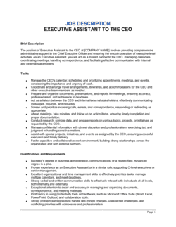 Executive Assistant To The Ceo Job Description