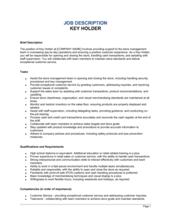 Key Holder Job Description