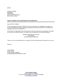 Request for Advertising Rate Information