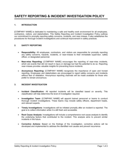 Safety Reporting and Incident Investigation Policy