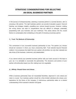 Strategic Considerations For Selecting An Ideal Business Partner