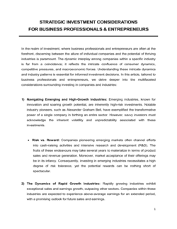 Strategic Investment Considerations For Business Professionals and Entrepreneurs