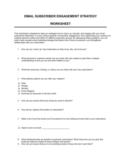 Worksheet Email Subscriber Engagement Strategy