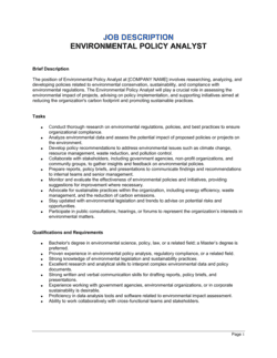 Environmental Policy Analyst Job Description