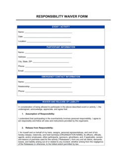 Responsibility Waiver Form