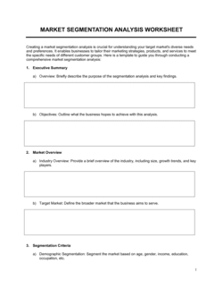 Worksheet Market Segmentation Analysis