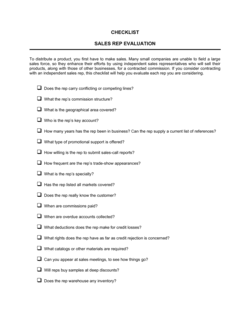 Business-in-a-Box's Checklist Sales Rep Evaluation Template