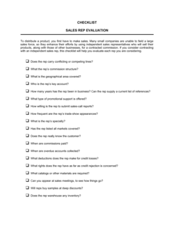 Checklist Sales Rep Evaluation