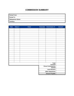 Business-in-a-Box's Commission Summary Template
