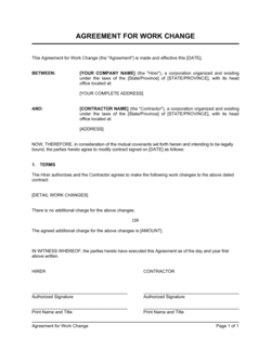 Business-in-a-Box's Agreement for Work Change Template