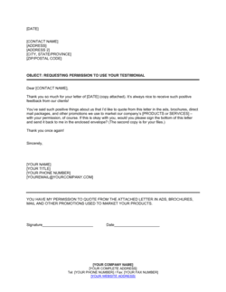 Business-in-a-Box's Permission to Use Unsolicited Testimonial Template