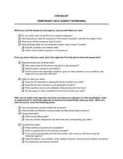 Business-in-a-Box's Checklist Temporary Help Agency Screening Template