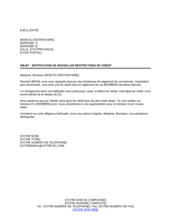 Notification de nouvelles restrictions sur le crédit Notification de nouvelles restrictions sur le crédit