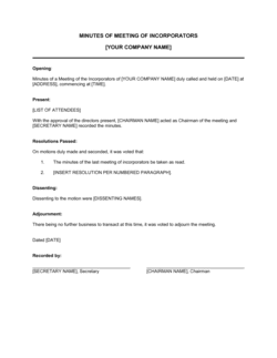 Minutes of Meeting of Incorporators