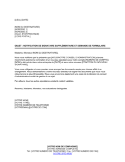 Notification de signataire supplémentaire et demande de formulaire Notification de signataire supplémentaire et demande de formulaire