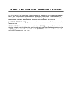 Politique relative aux commissions sur ventes Politique relative aux commissions sur ventes