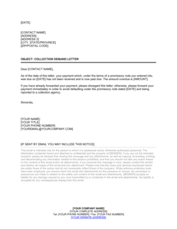 Collection Letter Following Promissory Note