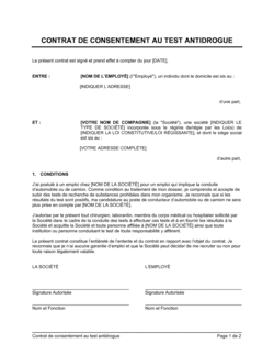 Business-in-a-Box's Contrat de consentement au test antidrogue