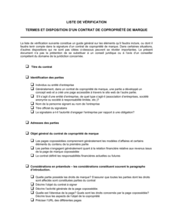 Liste de vérification Contrat de copropriété de marque