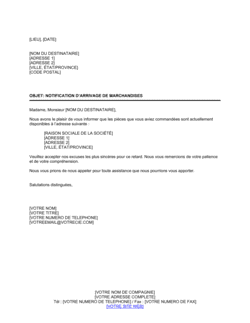 Notification de nouvel arrivage de marchandises Notification de nouvel arrivage de marchandises