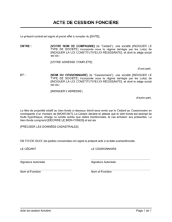 Business-in-a-Box's Acte de cession foncière version 2 Template