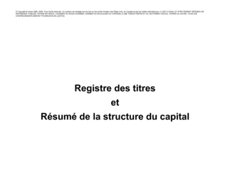 Registre des actions et résumé de la structure du capital