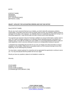 Business-in-a-Box's Apology for Accounting Errors and Past Due Notice Template