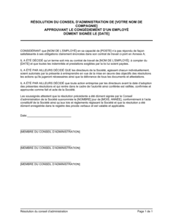 Résolution du CA approuvant un congédiement Résolution du CA approuvant un congédiement