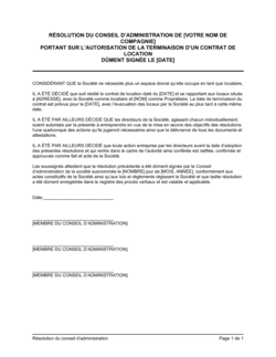 Résolution du CA portant sur fin d'un contrat de location Résolution du CA portant sur fin d'un contrat de location