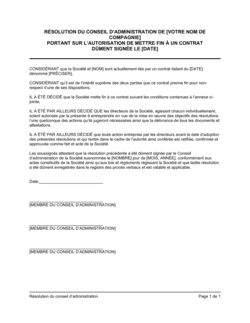 Résolution du CA sur l'autorisation de mettre fin à un contrat Résolution du CA sur l'autorisation de mettre fin à un contrat