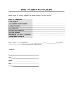 Business-in-a-Box's Wire Transfer Instructions Form Template