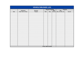 Business-in-a-Box's Vehicle Mileage Log Template