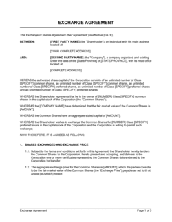 Business-in-a-Box's Exchange of Shares Agreement Long Form Template